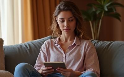 Person using a guided meditation app on a tablet